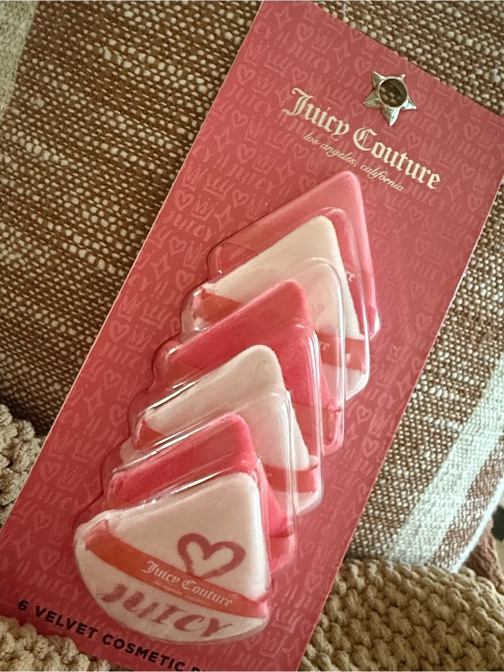 Juicy Couture Pink and Hot Pink Velvet Cosmetic Puffs - Pack of 6